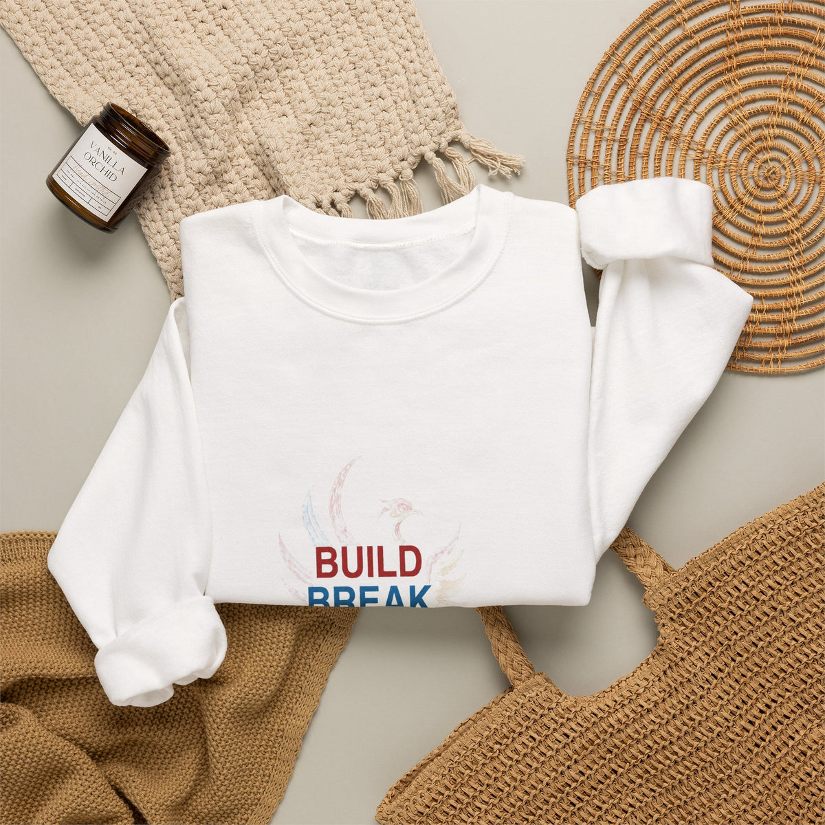 Motivational 'Build Break Begin Again' Crewneck Sweatshirt
